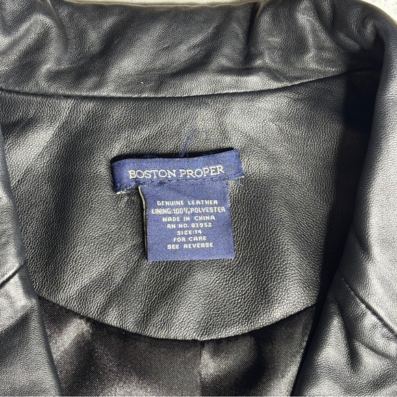 BOSTON PROPER | Genuine Leather Moto Jacket | Black | Size 14 - Picture 3 of 8